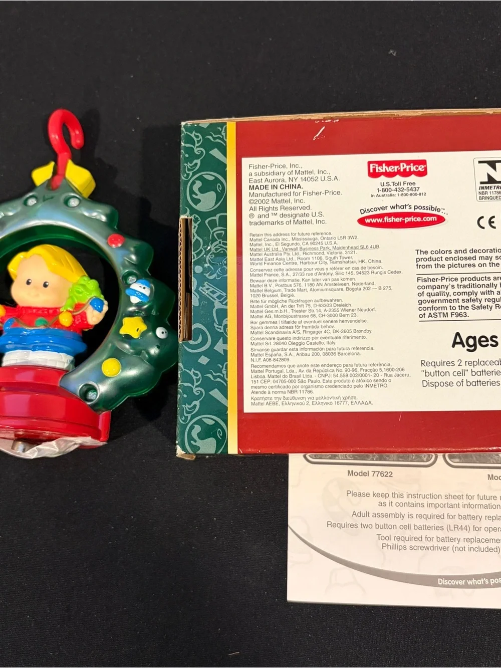 Fisher Price Little People Eddie’s Christmas Tree Ornament 2002 Mattel w/ Box